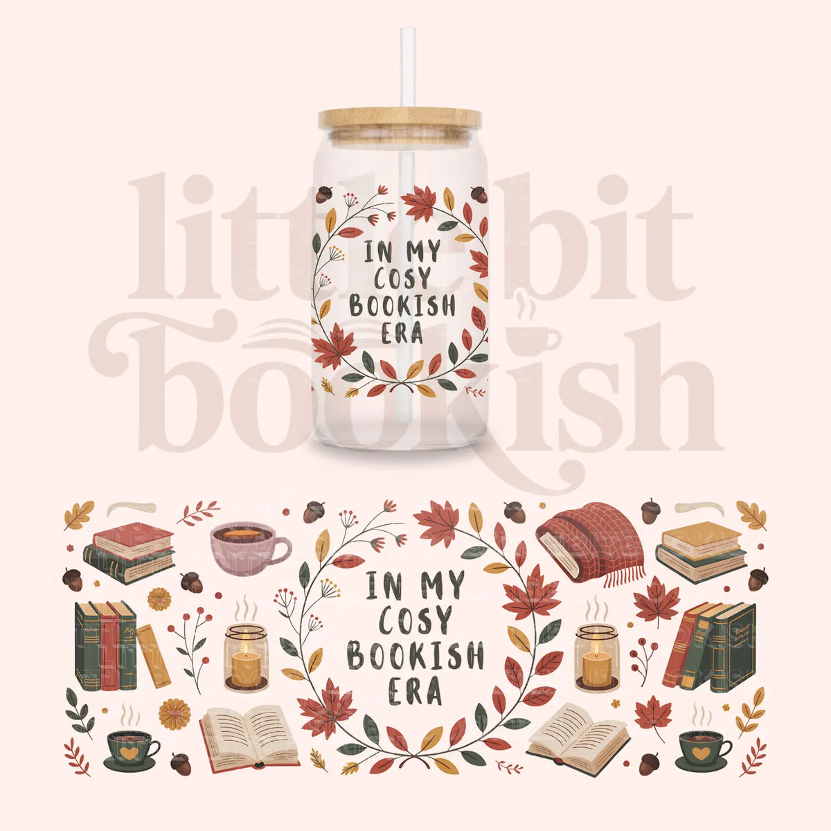 In My Cosy Bookish Era 16oz Glass Can Tumbler
