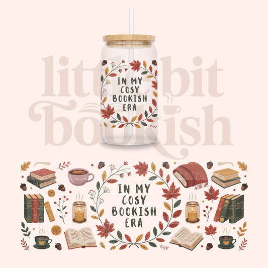 In My Cosy Bookish Era 16oz Glass Can Tumbler